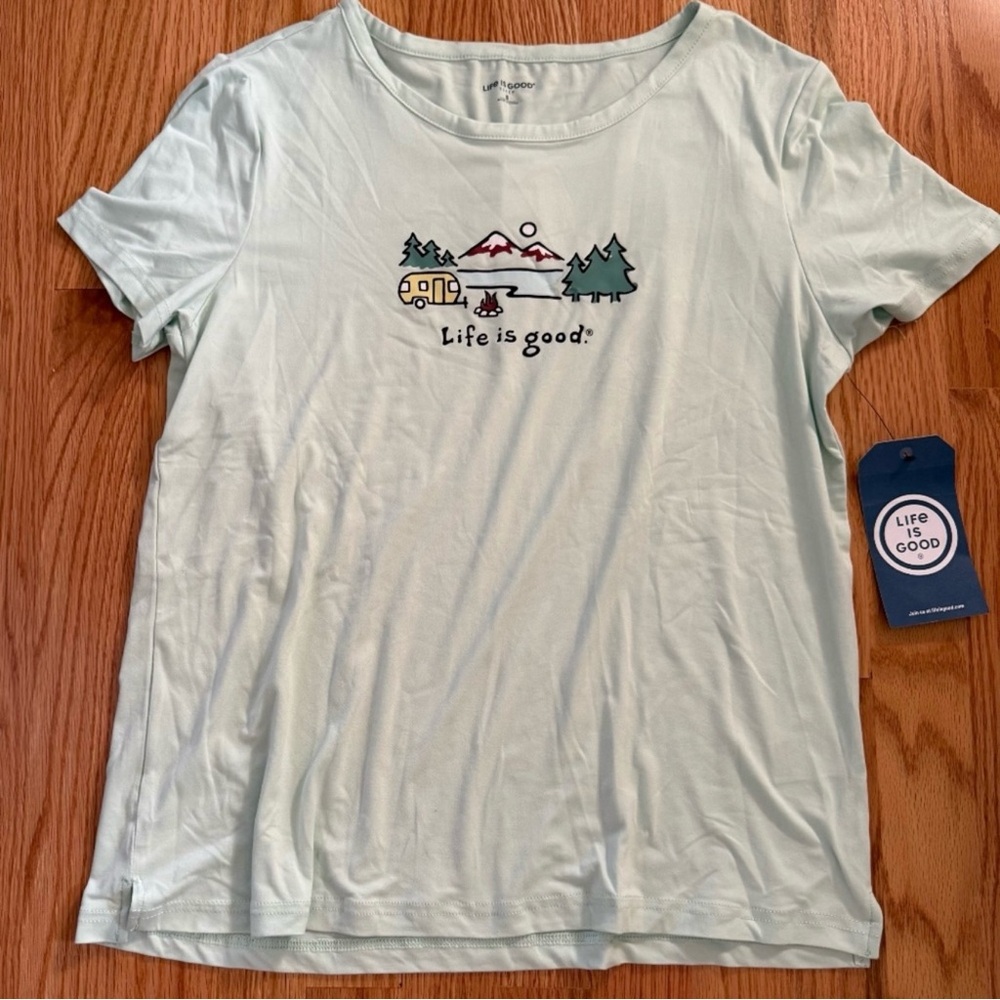 Life Is Good Women’s Mint Green Camping Short Sleeve Sleep Shirt - Picture 2 of 9